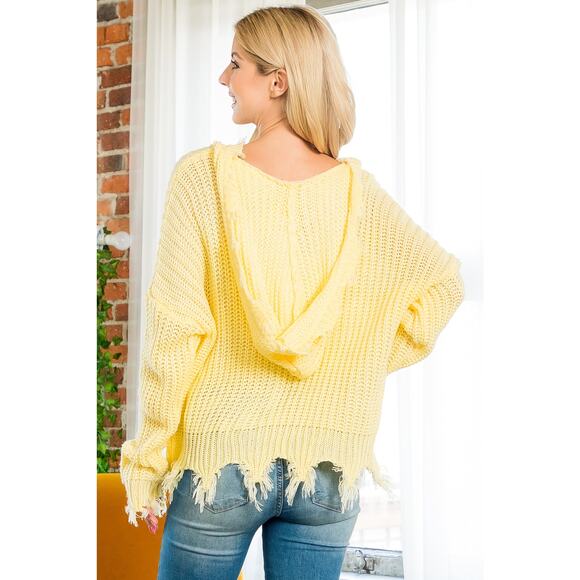 Yellow Tassel Detail Crochet Hooded Sweater M/L - Picture 6 of 8